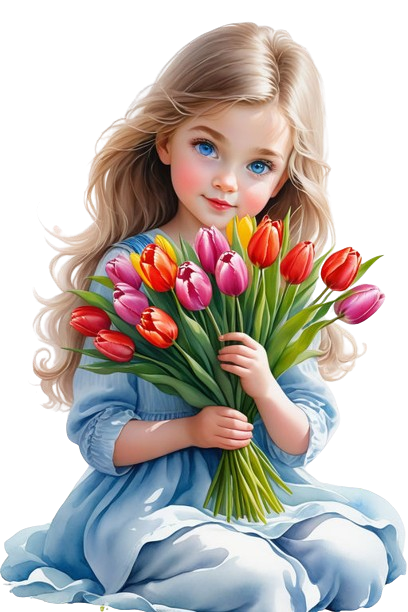 Kislny piros tulipnnal.