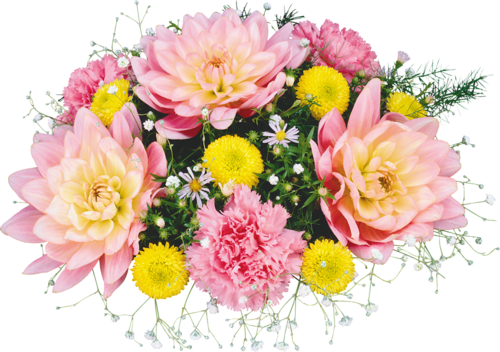 Krizantm szegf s ms virgok csokorban.